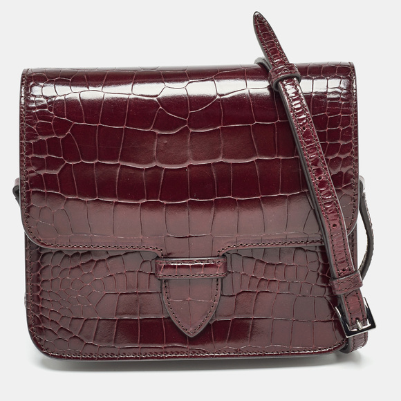 Alaia Handbags - ALAIA Burgundy Embossed Leather Crossbody Bag